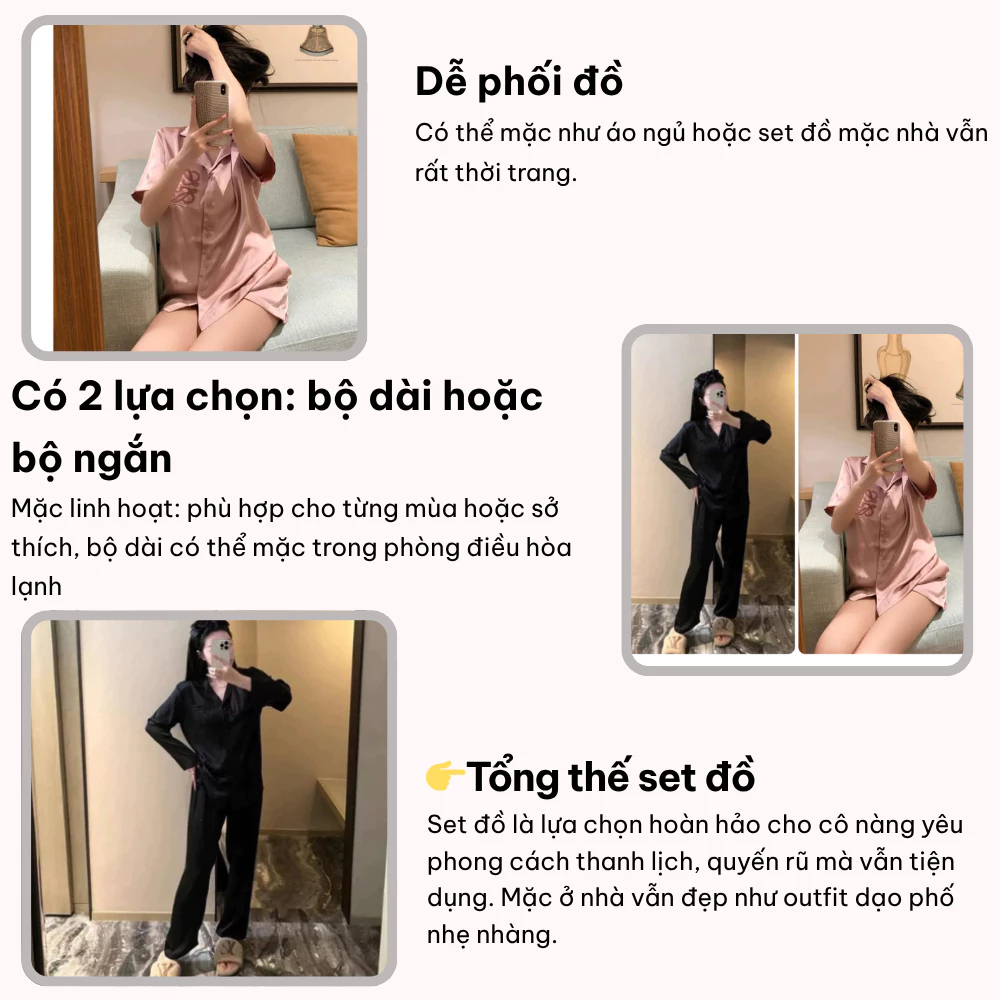 Đồ ngủ nữ pijama đồ ngủ lụa cao cấp phối màu trơn chanh xả cho nàng diện nhà MIMI CLOTHES D1696 - Hình 3