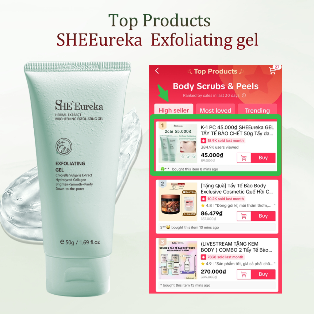 3PC 75.000₫ SHEEureka Chlorella Exfoliating Tẩy Tế Bào Ch... (2)