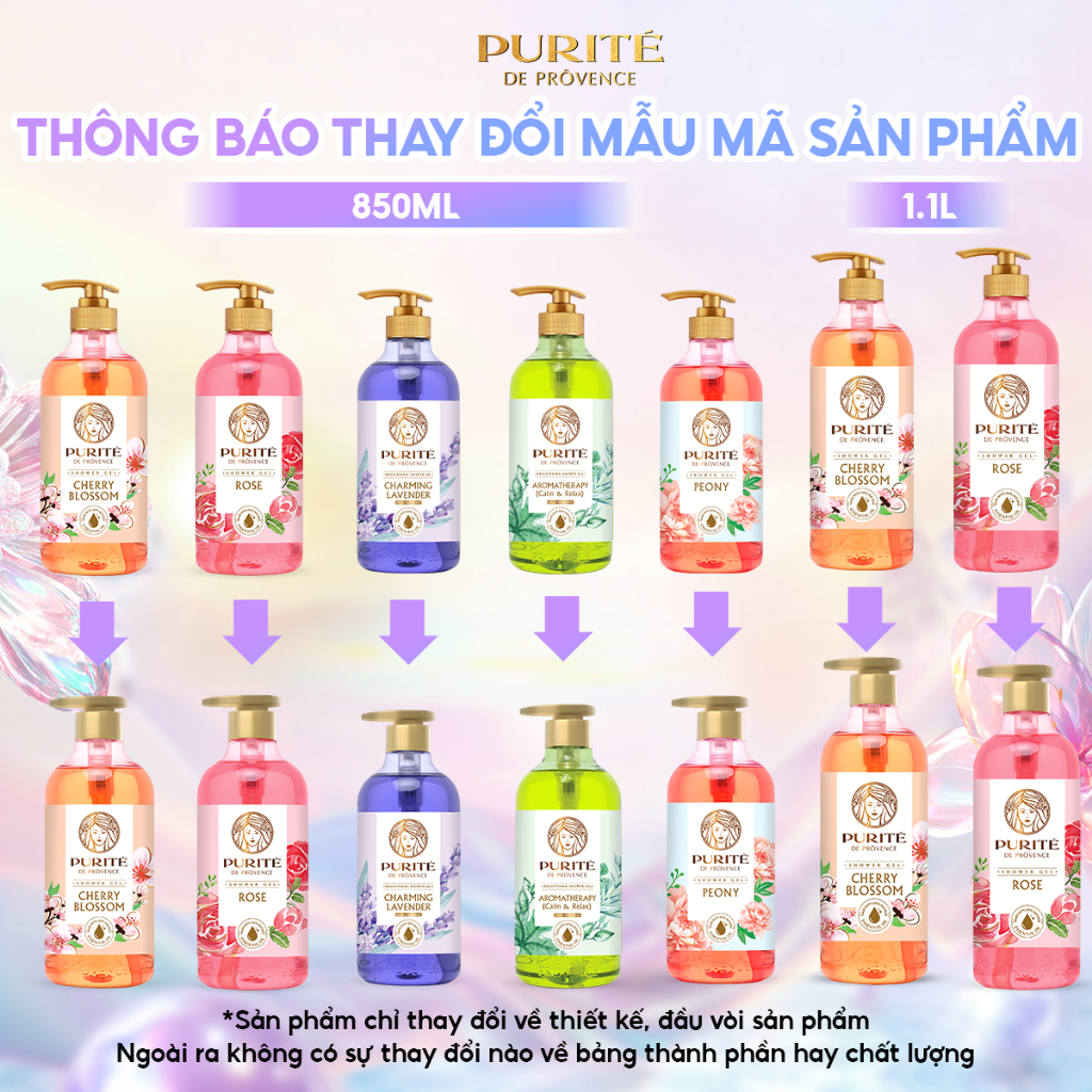 Combo Sữa Tắm PURITÉ 1.1L Hương Hoa Anh Đào/Hoa Hồng và S... (2)