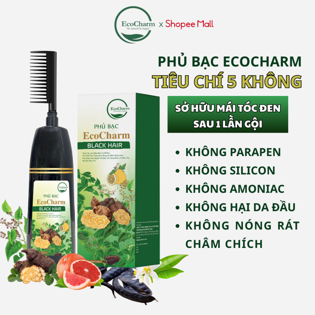Dầu gội nhuộm tóc phủ bạc thảo dược hà thủ ô Ecocharm lượ... (3)