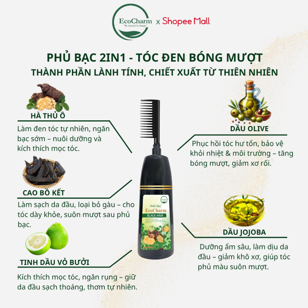 Dầu gội nhuộm tóc phủ bạc thảo dược hà thủ ô Ecocharm lượ... (4)
