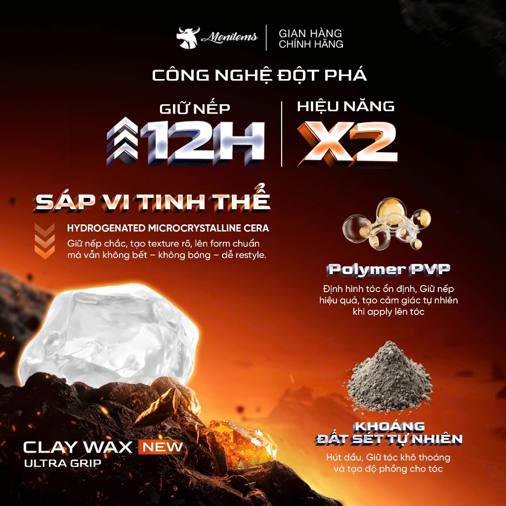 Sáp vuốt tóc Menitems Claywax (4)