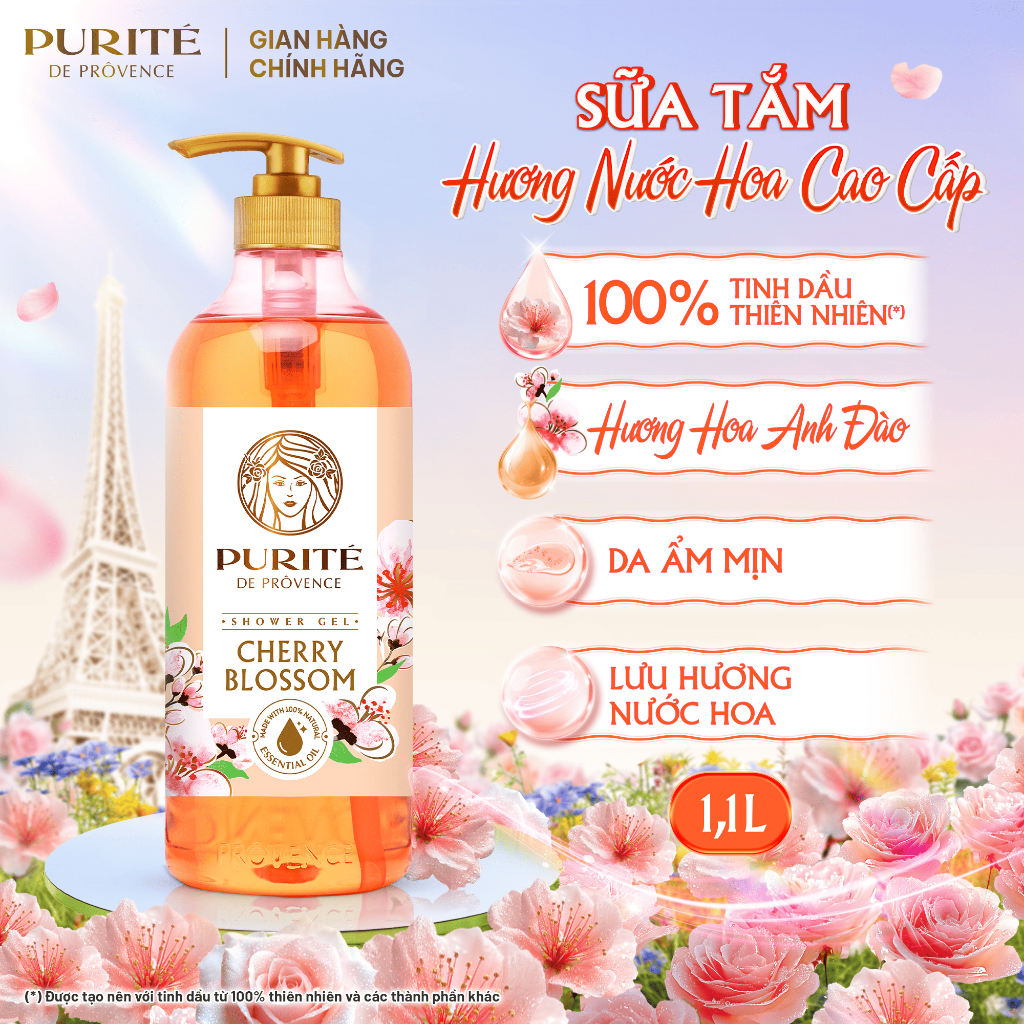 Combo Sữa Tắm PURITÉ 1.1L Hương Hoa Anh Đào/Hoa Hồng và S... (4)