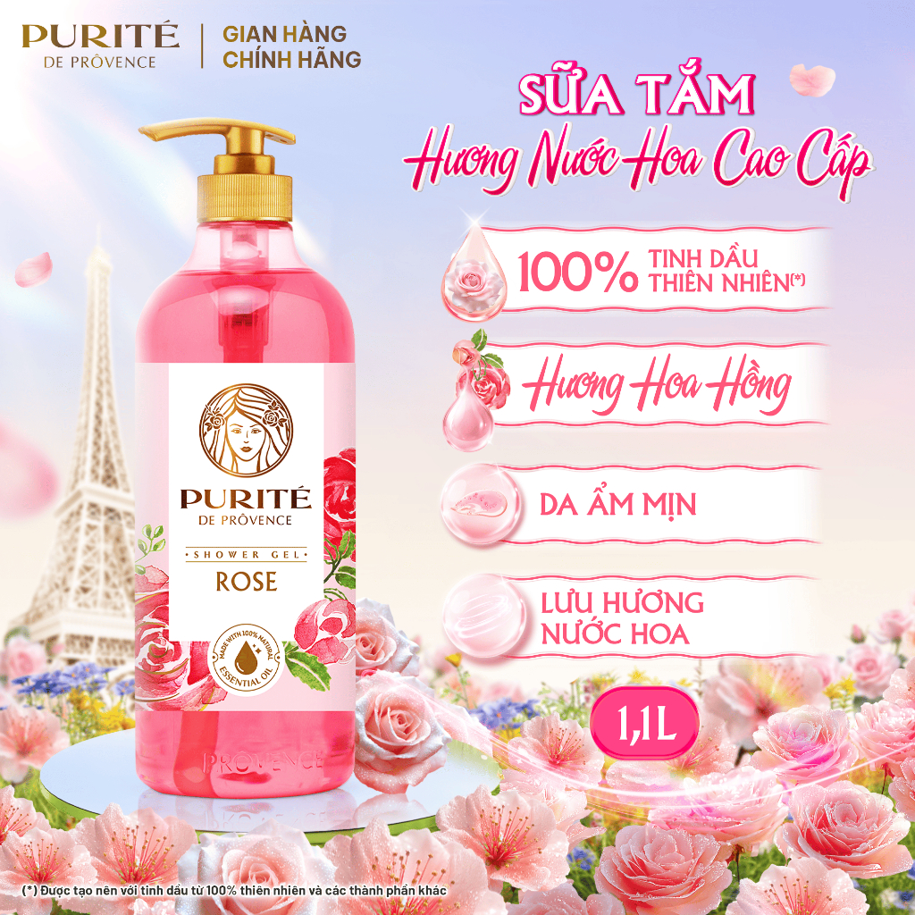 Combo Sữa Tắm PURITÉ 1.1L Hương Hoa Anh Đào/Hoa Hồng và S... (5)
