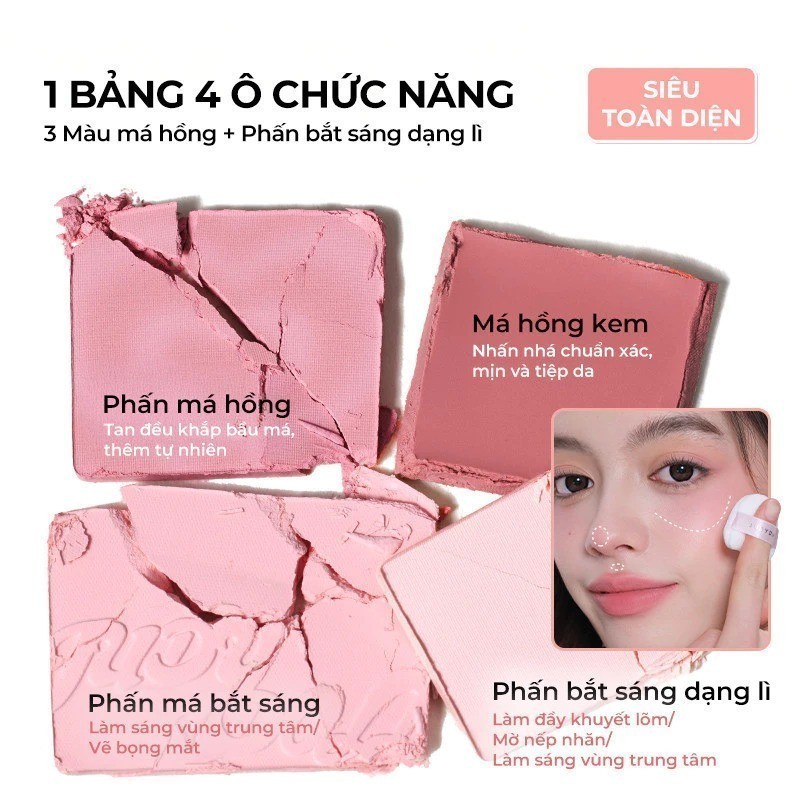 Bảng Phấn Tạo Khối Bắt Sáng 4 Ô JUDYDOLL Highlight & Cont... (6)