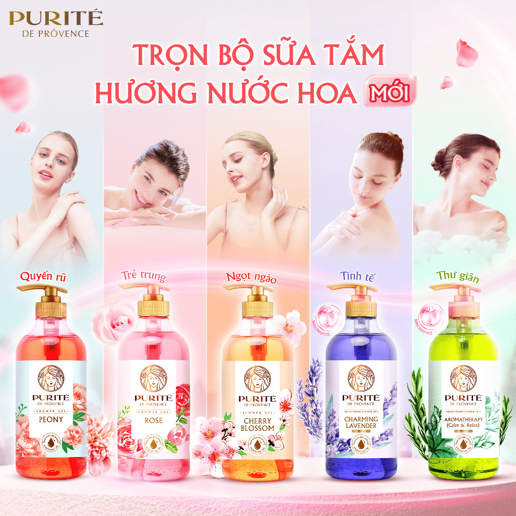 Combo Sữa Tắm PURITÉ 1.1L Hương Hoa Anh Đào/Hoa Hồng và S... (6)