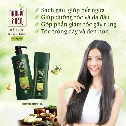 Dầu Gội Dược Liệu Nguyên Xuân Xanh Dưỡng Tóc 365g KM 35g (6)