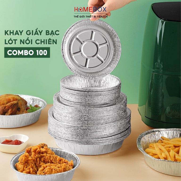 Combo 100 Khay Giấy Bạc Lót Nồi Chiên Không Dầu: Tiện Lợi và Đa Dạng cho Mọi Bữa Ăn