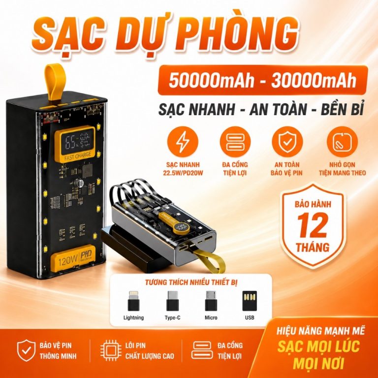 Hướng Dẫn Chọn Sạc Dự Phòng 20000mAh Sạc Nhanh Tích Hợp Dây: Những Điều Bạn Cần Biết