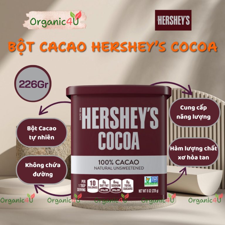 Bột Cacao Không Đường: Lợi Ích và Cách Sử Dụng HERSHEY’S Cocoa Natural Unsweetened 226gr