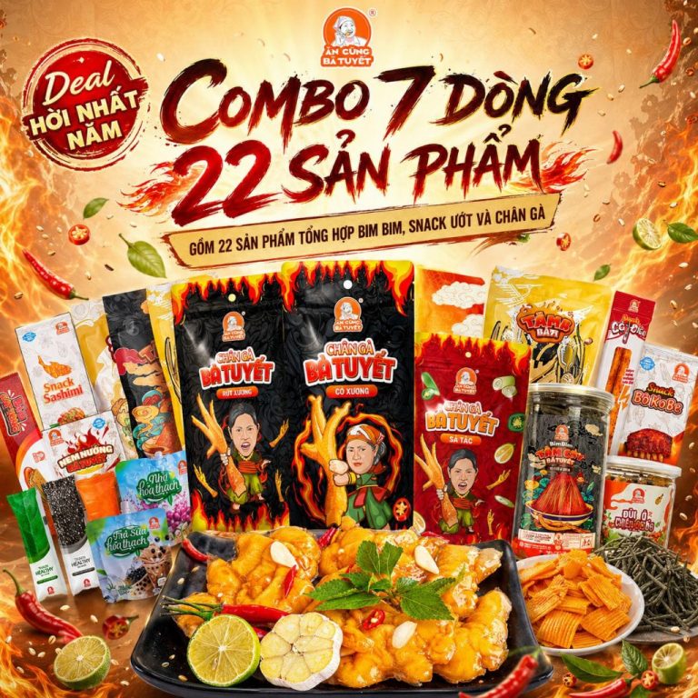 Thử ngay COMBO 7 DÒNG 22 SẢN PHẨM: Bim bim, snack ướt và chân gà Ăn cùng Bà Tuyết M85 – Một cuộc phiêu lưu vị giác!
