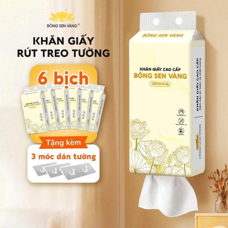 Hướng Dẫn Chọn Khăn Giấy Rút Tốt Cho Gia Đình: Khăn Giấy Rút 1280 Tự Treo Tường Bông Sen Vàng – Bịch To