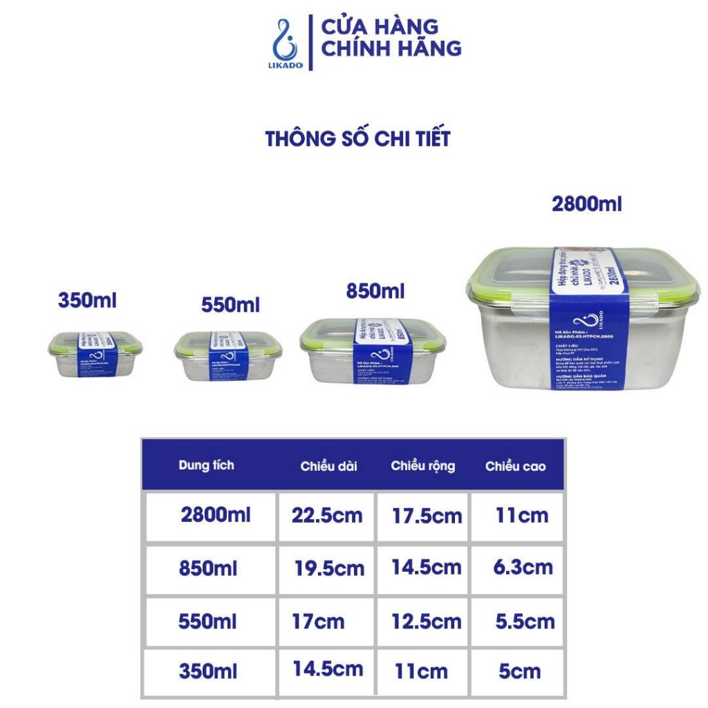H�p thực phẩm chữ nhật Likado inox 304 dung tích (2)