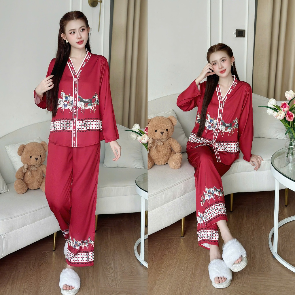 B� Ngủ Pijama D� i Tay Hisexy Set Pijama D� i tay Lụa Lat... (2)