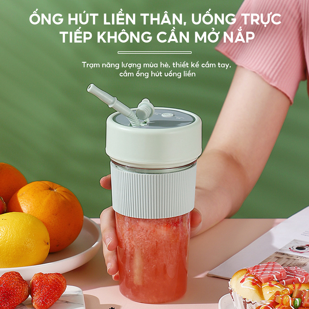 Máy Xay Sinh Tố Cầm Tay Mini Đa Năng Mẫu Cối Thủy Tinh Da... (2)