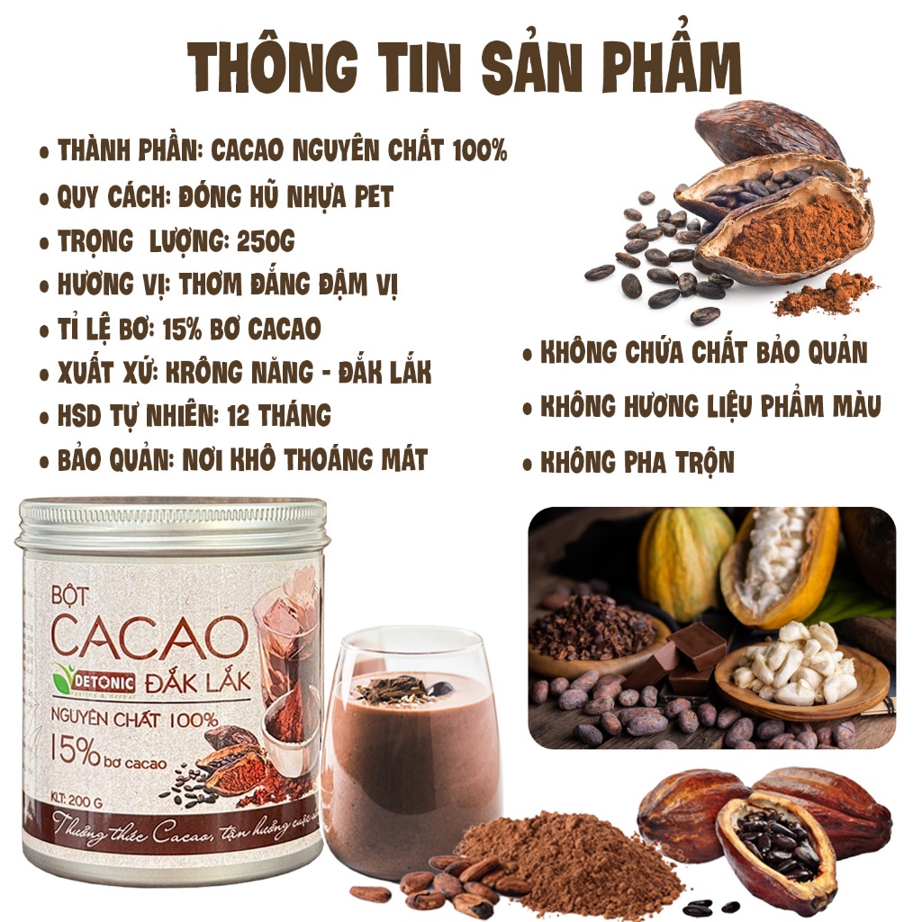 Bột Cacao Nguyên Chất DETONIC 15% bơ cacao thượng hạng (2)
