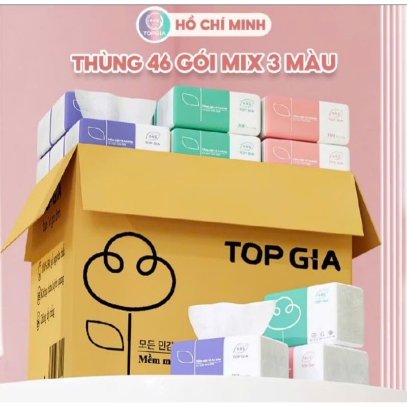 Thùng giấy ăn rút 46 Gói 3 màu cao cấp Top Gia 4 lớp dày dặn (2)