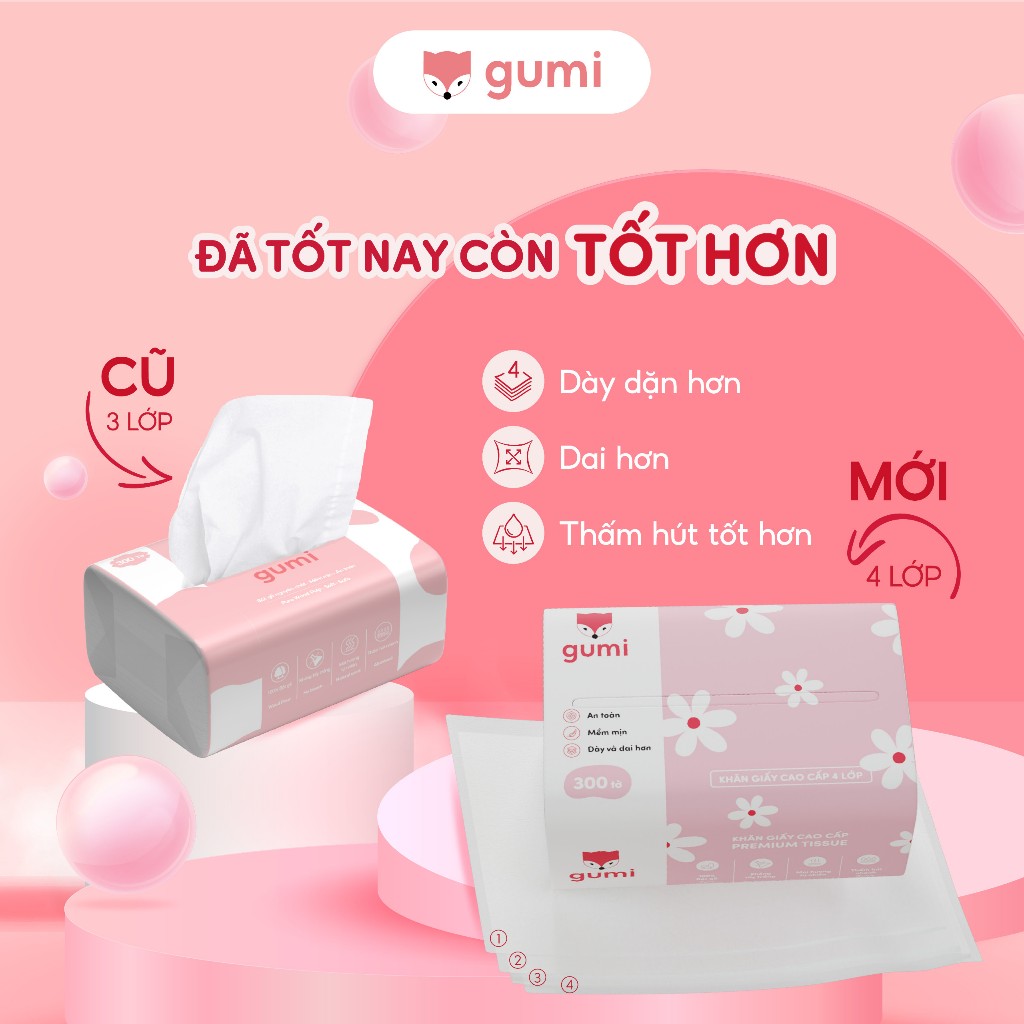 Thùng 16 gói giấy ăn cao cấp Gumi 3 lớp / 4 lớp mềm mịn (2)