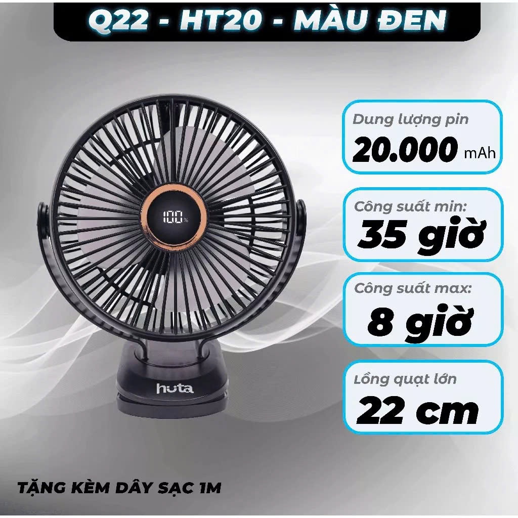 Quạt Tích Điện Kẹp Loại To HUTA Q22 Pin Trâu.Quạt Tích Đ... (2)