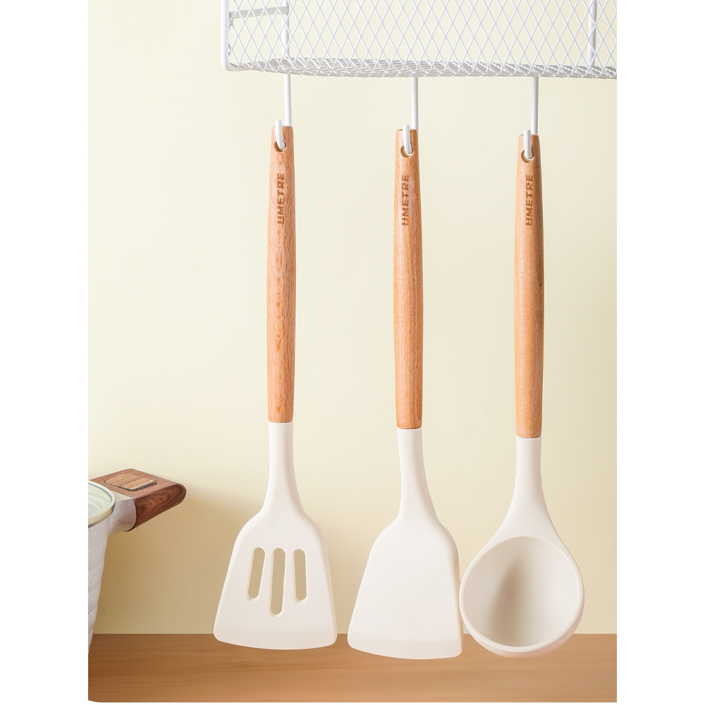 🏵️COD🏵️Bộ Dụng Cụ Nấu Ăn Bằng Silicone Cán Gỗ Kitchen Set... (2)