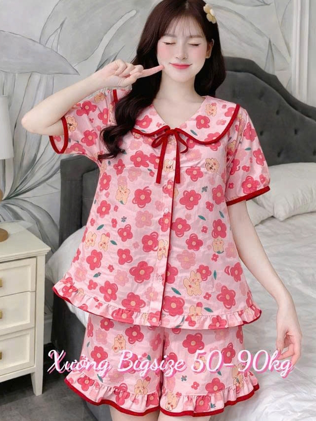 Bigsize Xinh Set đồ bộ mặc nhà đùi chất Cotton Hàn mềm đẹ... (2)