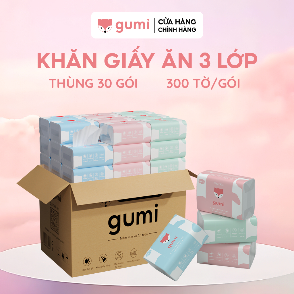 Thùng 30 gói giấy ăn cao cấp Gumi 3 lớp / 4 lớp mềm mịn (2)