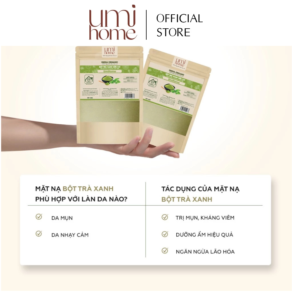 Bột Trà Xanh hữu cơ UMIHOME nguyên chất 40g | Green tea p... (2)