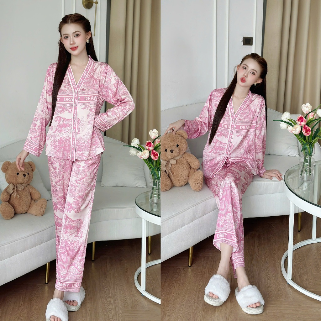 B� Ngủ Pijama D� i Tay Hisexy Set Pijama D� i tay Lụa Lat... (3)