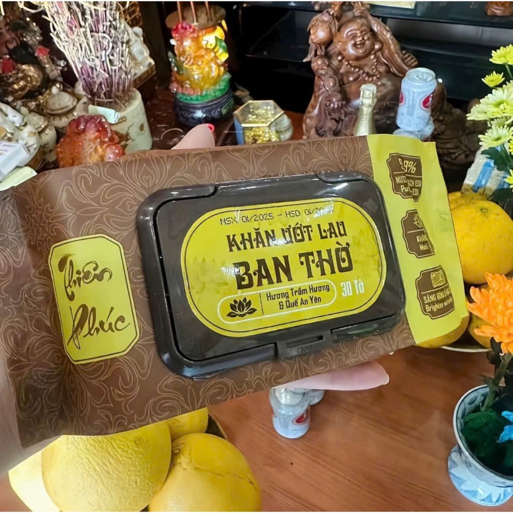 Combo 5 khăn ướt lau ban thờ Thiên Phúc hương trầm ngũ vị... (3)