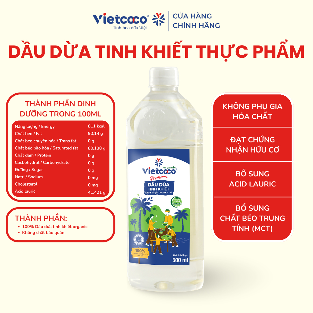 Dầu dừa tinh khiết ORGANIC Vietcoco chai pet (3)