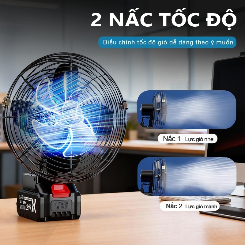 Quạt Tích Điện 8inch Chất Liệu Full Thép Không Rỉ Dùng Pi... (3)