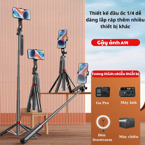 (Tặng Remote) Gậy chụp ảnh Selfie 4 chân A14 1M8 điều khi... (3)