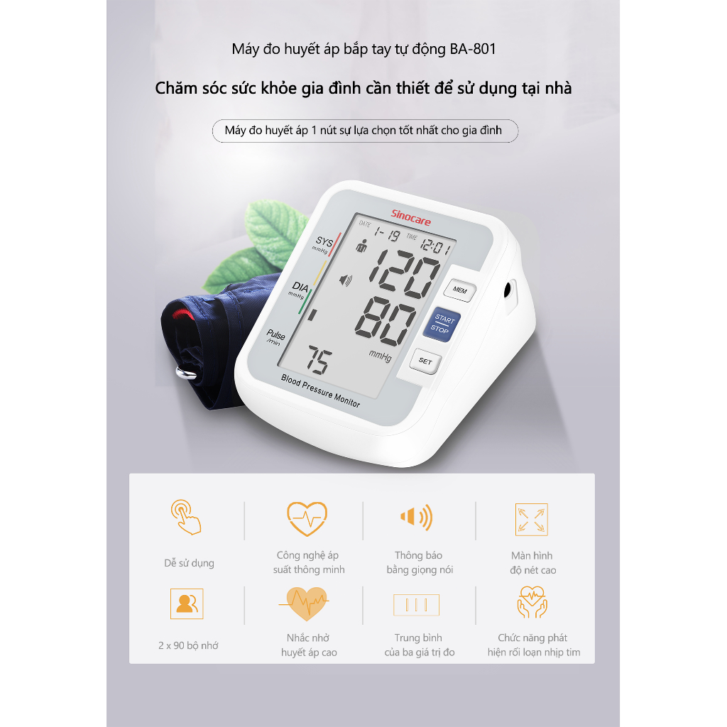 Máy đo huyết áp Sinocare Chính Hãng (3)