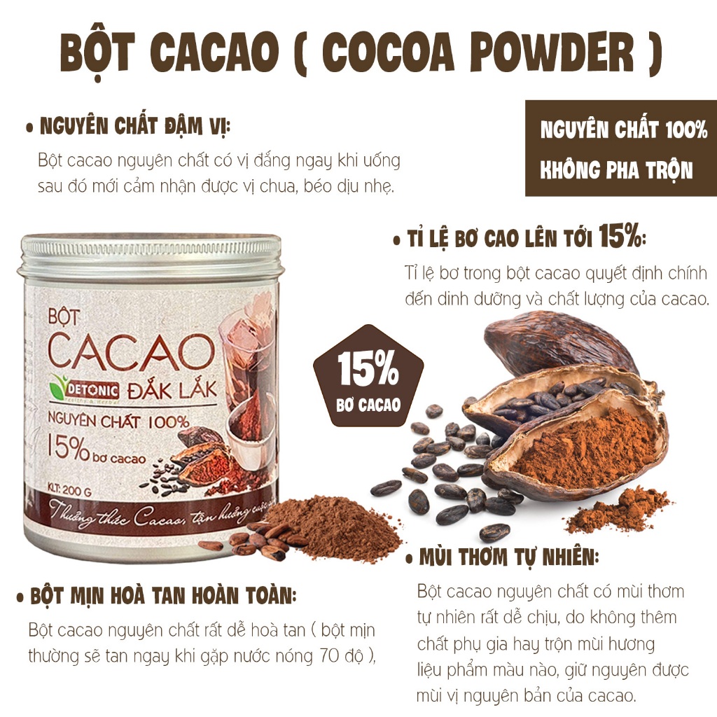 Bột Cacao Nguyên Chất DETONIC 15% bơ cacao thượng hạng (3)