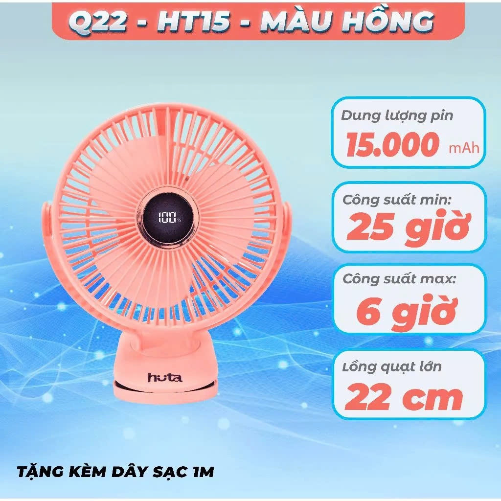 Quạt Tích Điện Kẹp Loại To HUTA Q22 Pin Trâu.Quạt Tích Đ... (3)