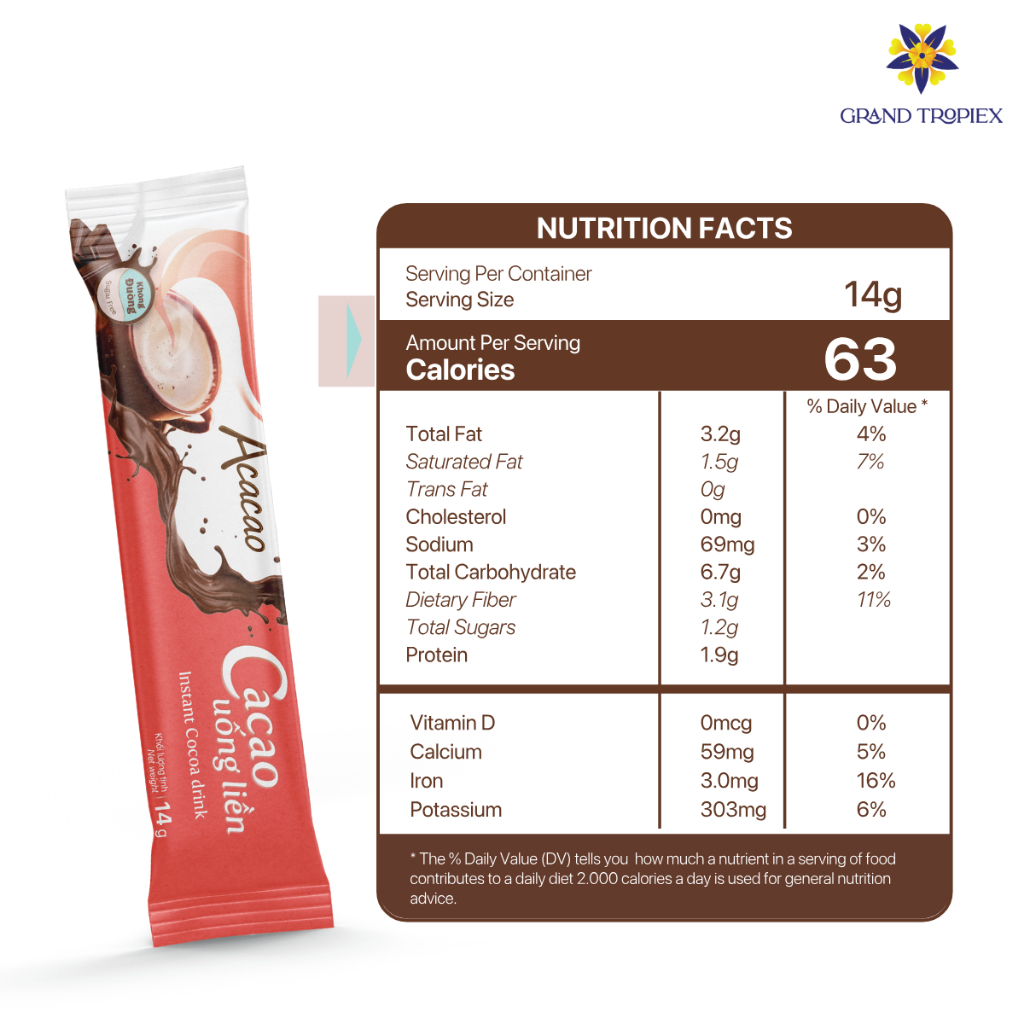 Bột Cacao Hòa Tan Acacao Không Đường Uống Liền Tiện Lợi (3)