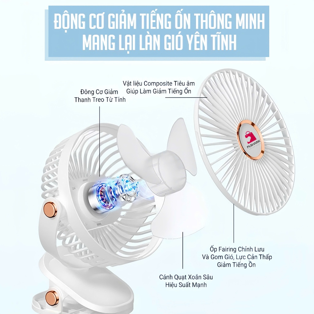 Quạt tích �i�n PTLUXURY kẹp b� n mini �� b� n có �èn led ... (3)