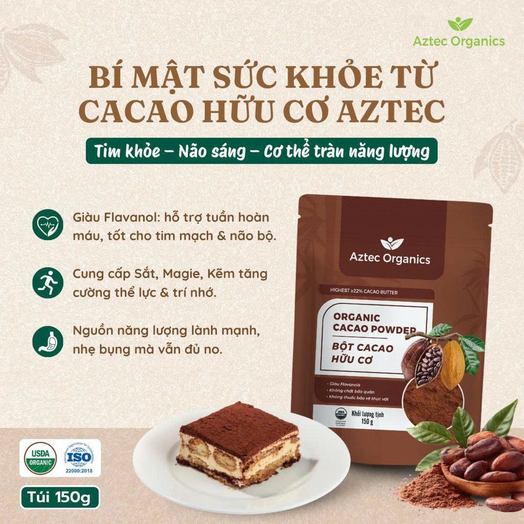 Bột Cacao Hữu Cơ Aztec Organic Nguyên Chất 100% | Giàu Fl... (3)