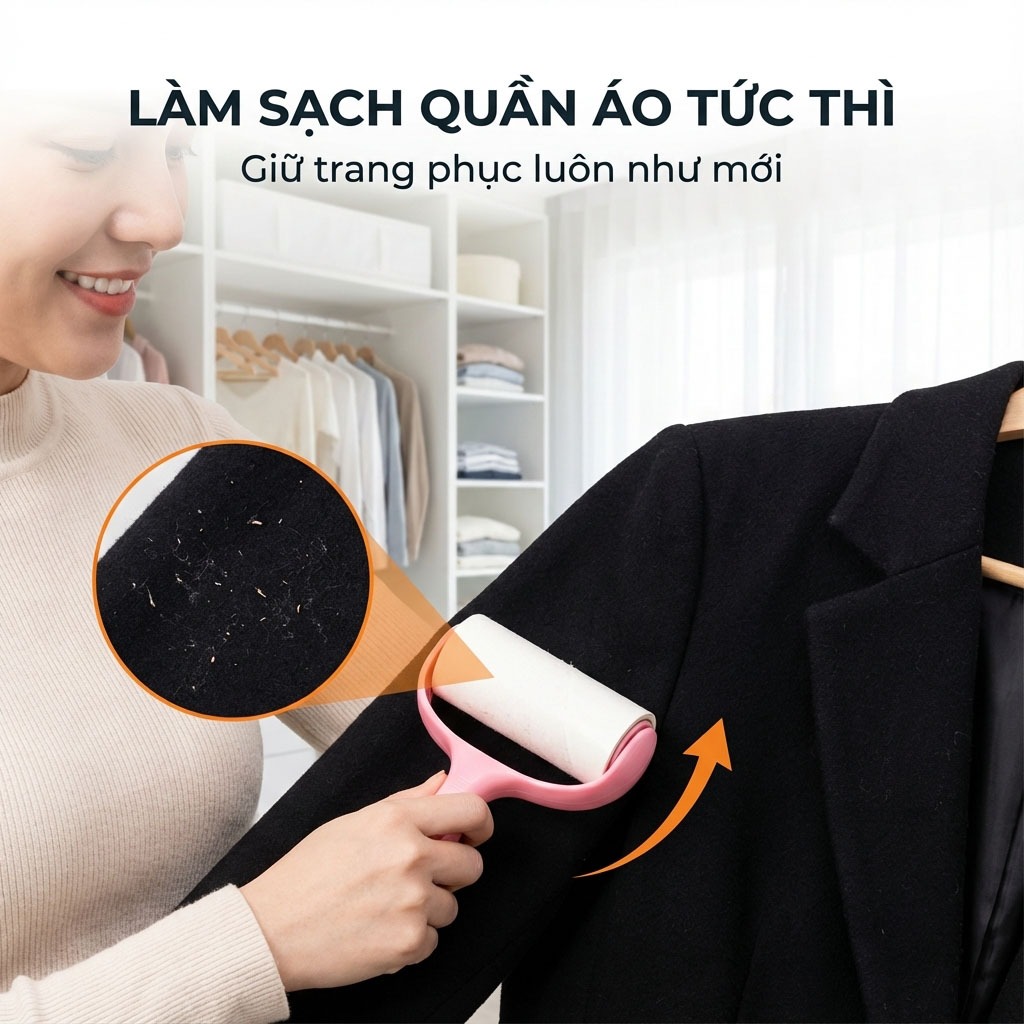 Cây Lăn Bụi Làm Sạch Quần Áo Ga Giường Sofa Kèm Lõi Thay Thế (3)
