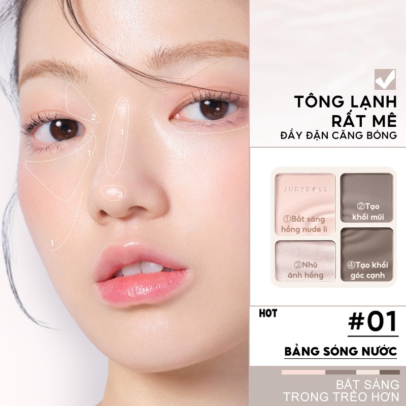 JUDYDOLL Phấn bắt sáng tạo kh�i 4 ô Highlight Contour Pal... (3)