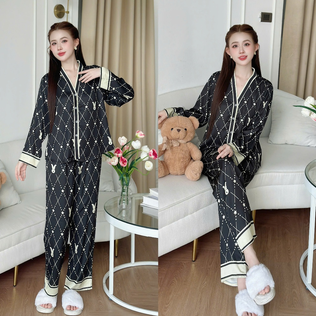 B� Ngủ Pijama D� i Tay Hisexy Set Pijama D� i tay Lụa Lat... (4)
