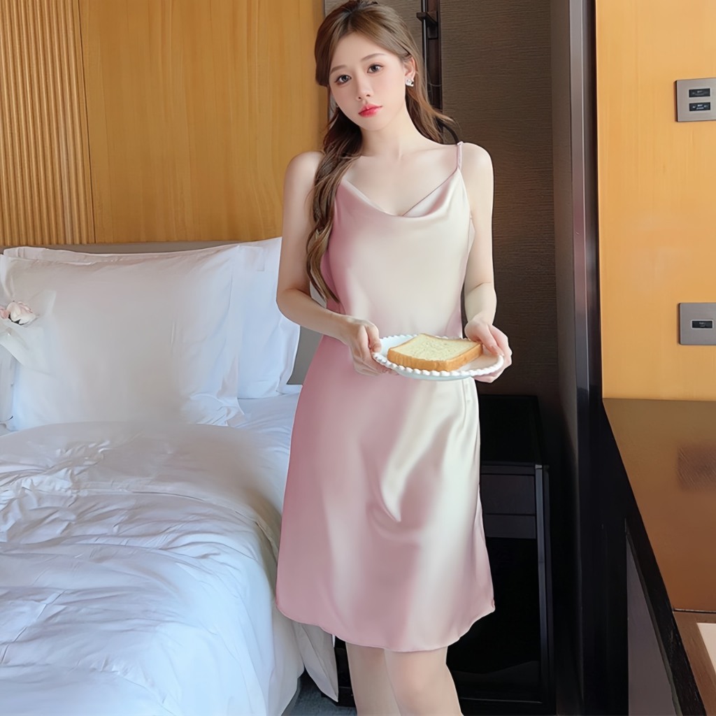 Váy Ngủ Hisexy Hai Dây Lụa Satin Cao Cấp (4)