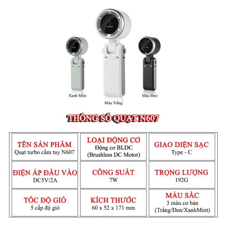 [NEW 2026] Quạt Cầm Tay Turbo N607 (4)