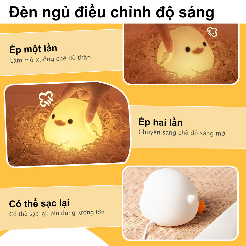 Đèn ngủ hình vịt ngọt ngào ngủ bằng silicon mềm có sạc US... (4)