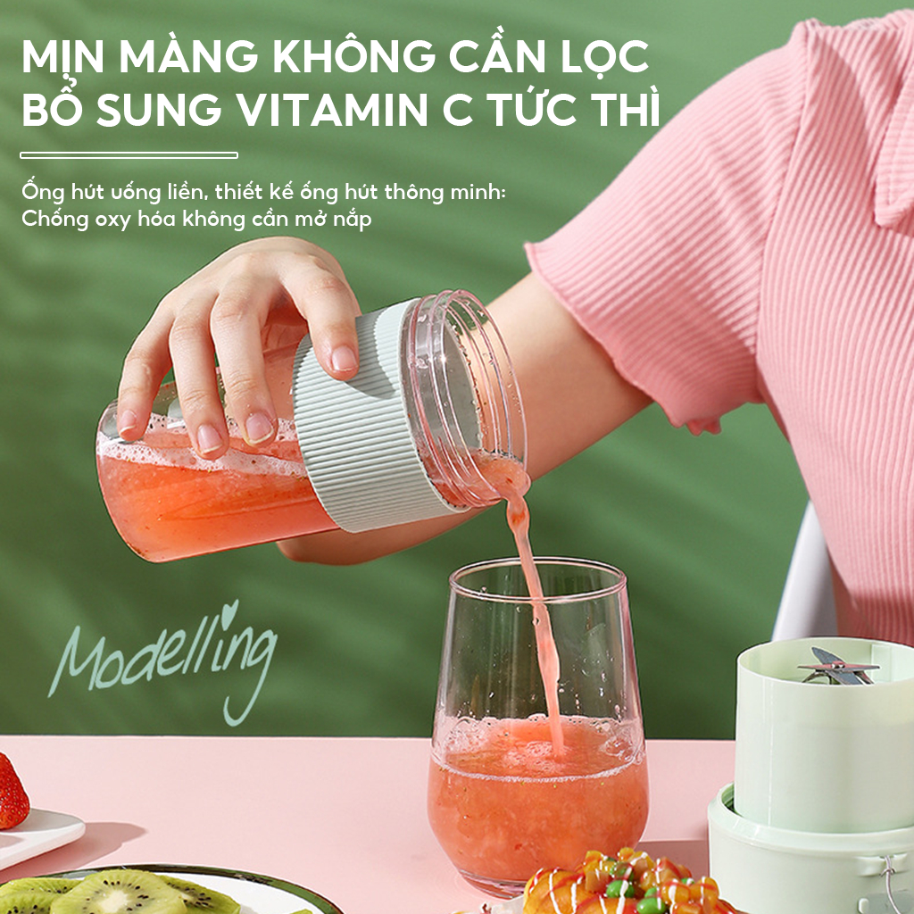 Máy Xay Sinh Tố Cầm Tay Mini Đa Năng Mẫu Cối Thủy Tinh Da... (4)