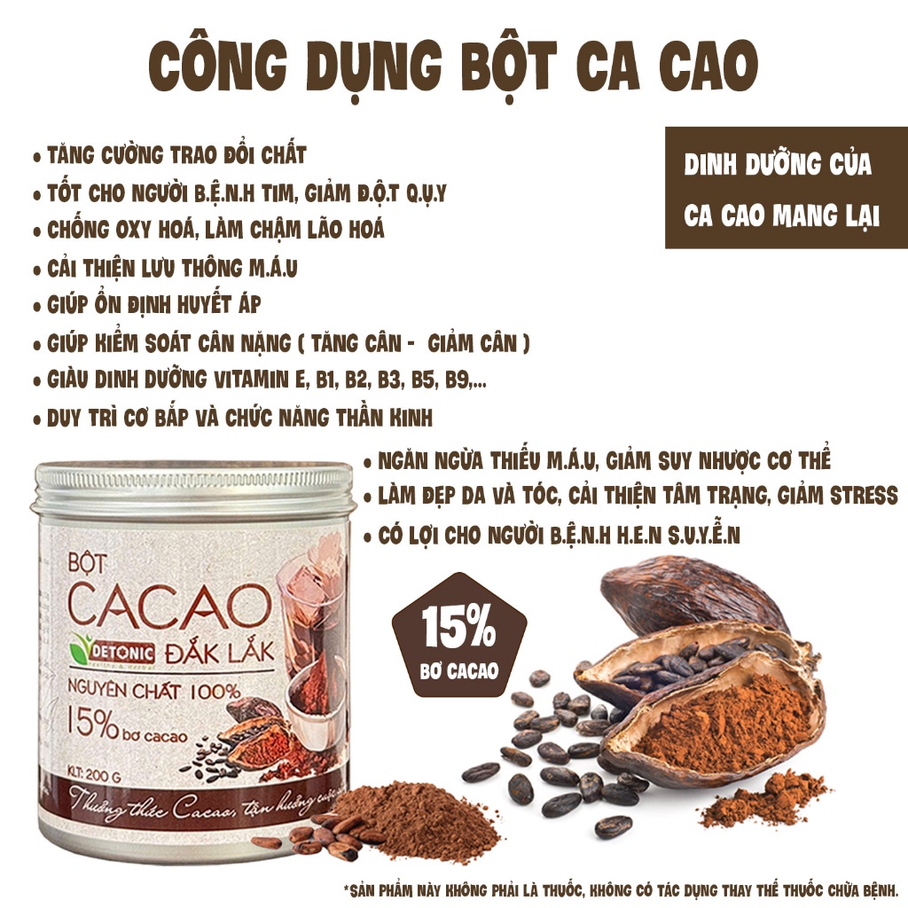 Bột Cacao Nguyên Chất DETONIC 15% bơ cacao thượng hạng (4)