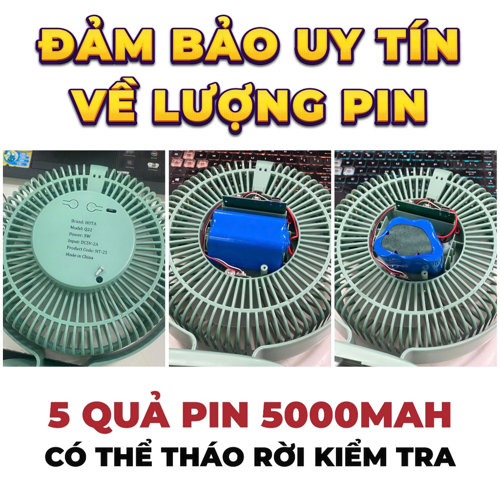 Quạt Tích Điện Kẹp Loại To HUTA Q22 Pin Trâu.Quạt Tích Đ... (4)