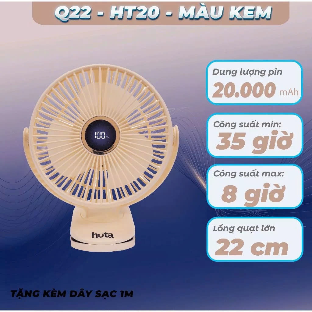 Quạt Tích Điện Kẹp Loại To HUTA Q22 Pin Trâu.Quạt Tích Đ... (4)