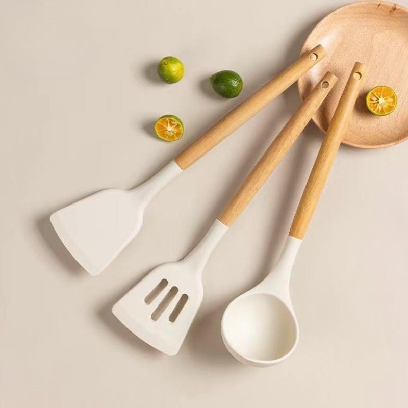 🏵️COD🏵️Bộ Dụng Cụ Nấu Ăn Bằng Silicone Cán Gỗ Kitchen Set... (4)