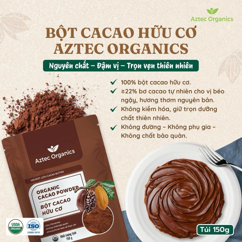 Bột Cacao Hữu Cơ Aztec Organic Nguyên Chất 100% | Giàu Fl... (4)